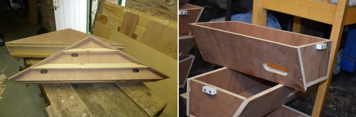 Some of the different shapes of nest boxes for the endangered birds